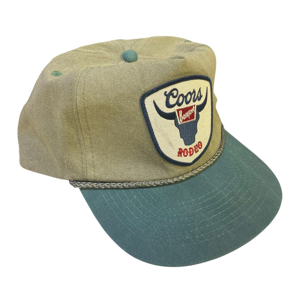 Coors Banquet Rodeo Bull Patch Rope Hat Green Tan Snapback Western